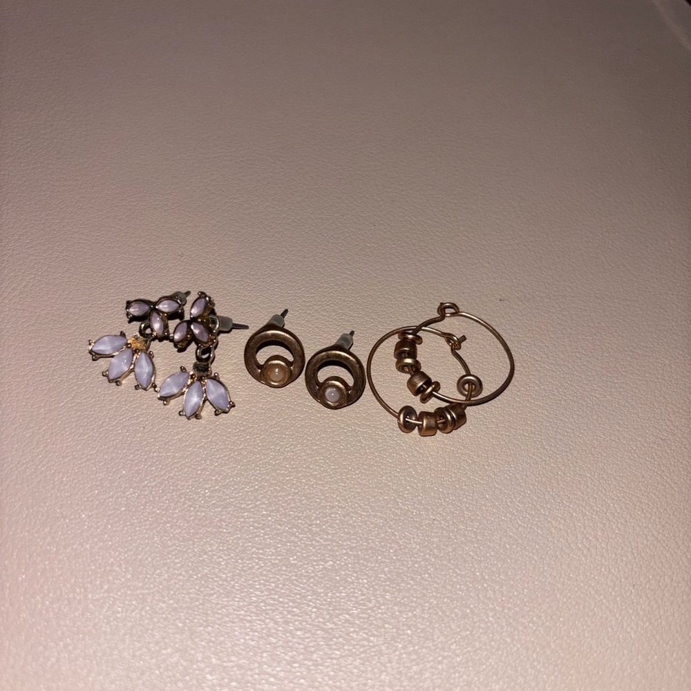 Three Pairs Gold Toned Earrings